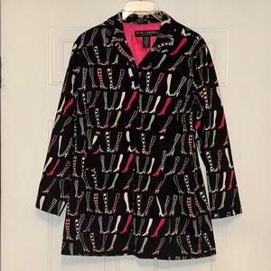 Anne Carson Jacket 10P Black Shoe Stocking Boot Cotton Stretch Colorful Novelty